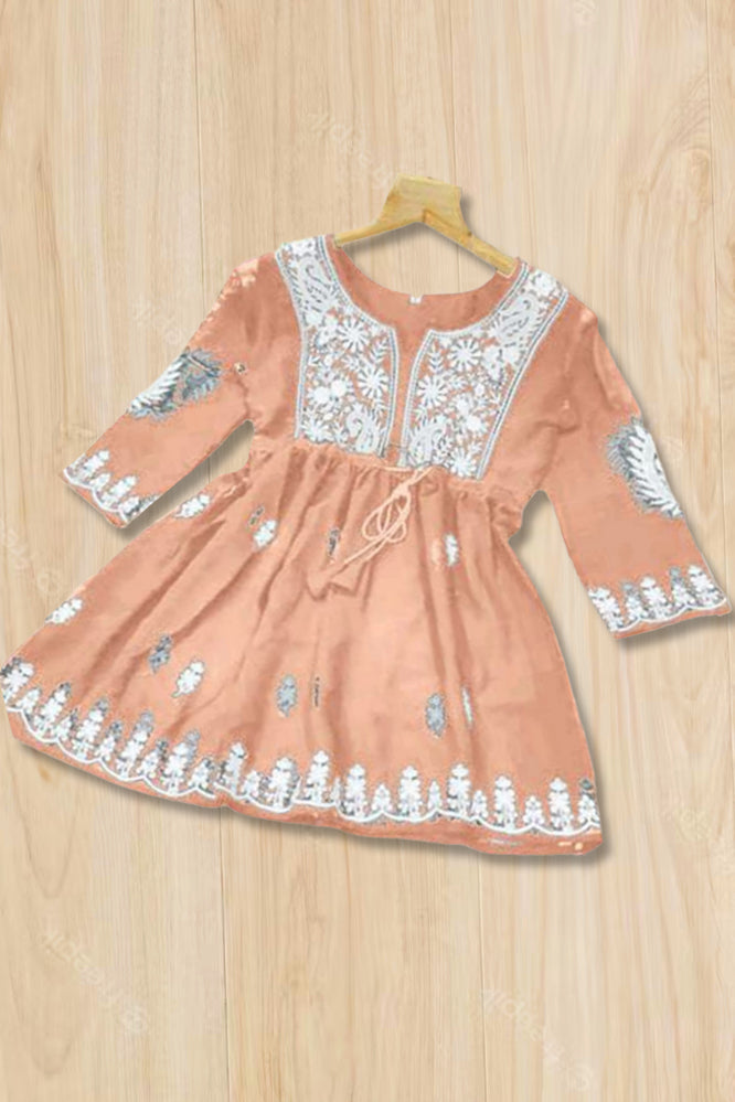 Peach Floral Embroidered Tunic Top