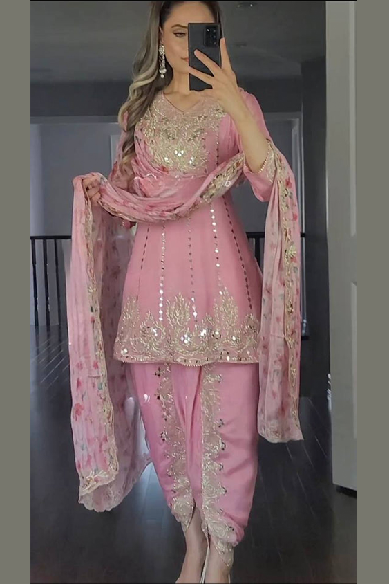 Pink Color Heavy Dhoti Patiyala Suit for wedding.