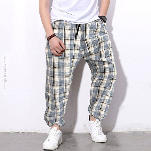 SkyBlue Checkered Premium Jogger Breathable Casual Harem Pants for Men & Women
