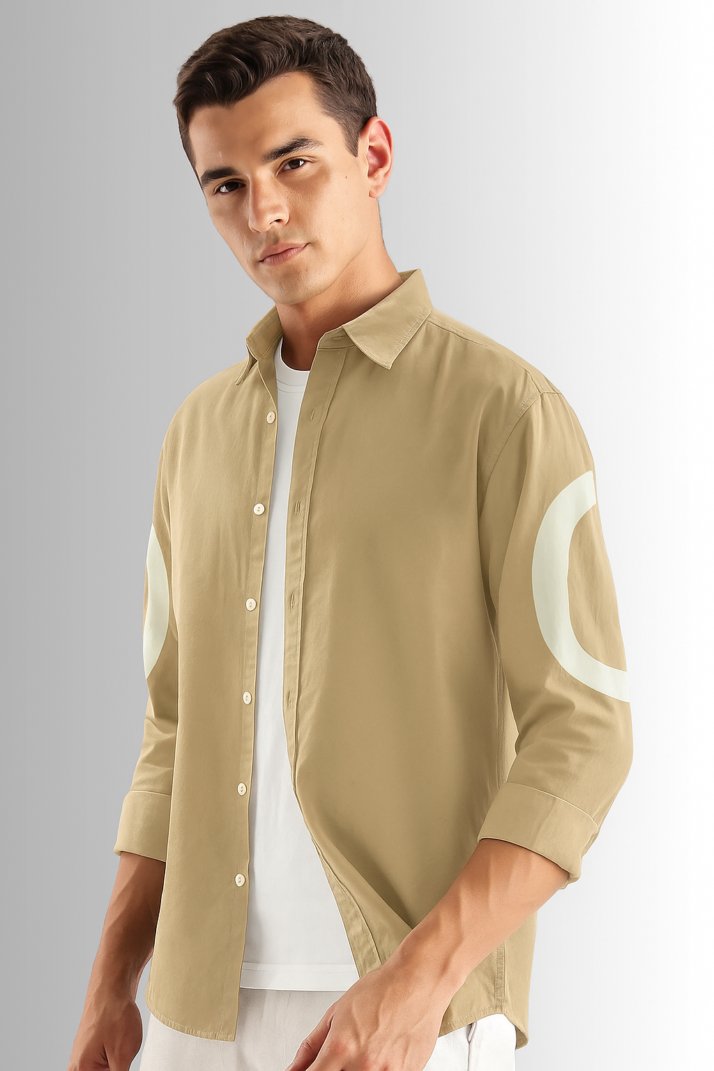 Beige color cut-pest long sleeve mens shirt