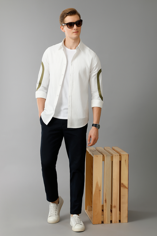 white cut-pest long sleeve mens shirt