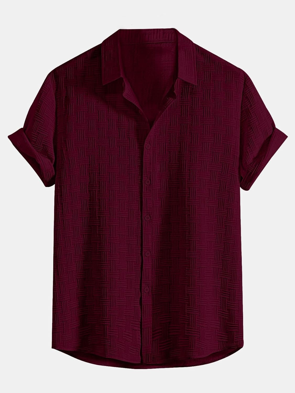 Men’s Textured Burgundy Short Sleeve Casual Shirt