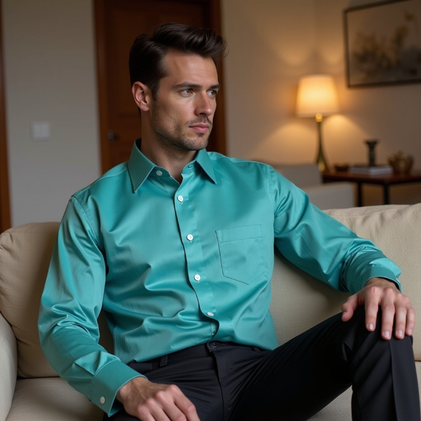 Teal Color Pure Cotton Shirt For Men