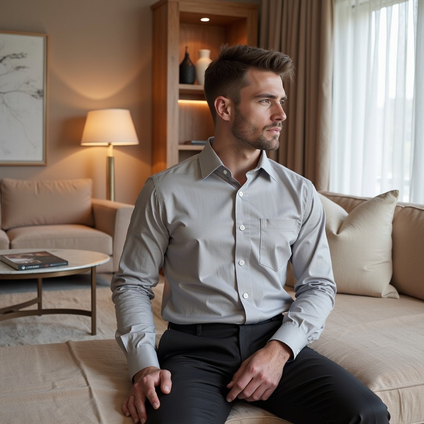 Gray Color Pure Cotton Shirt For Men