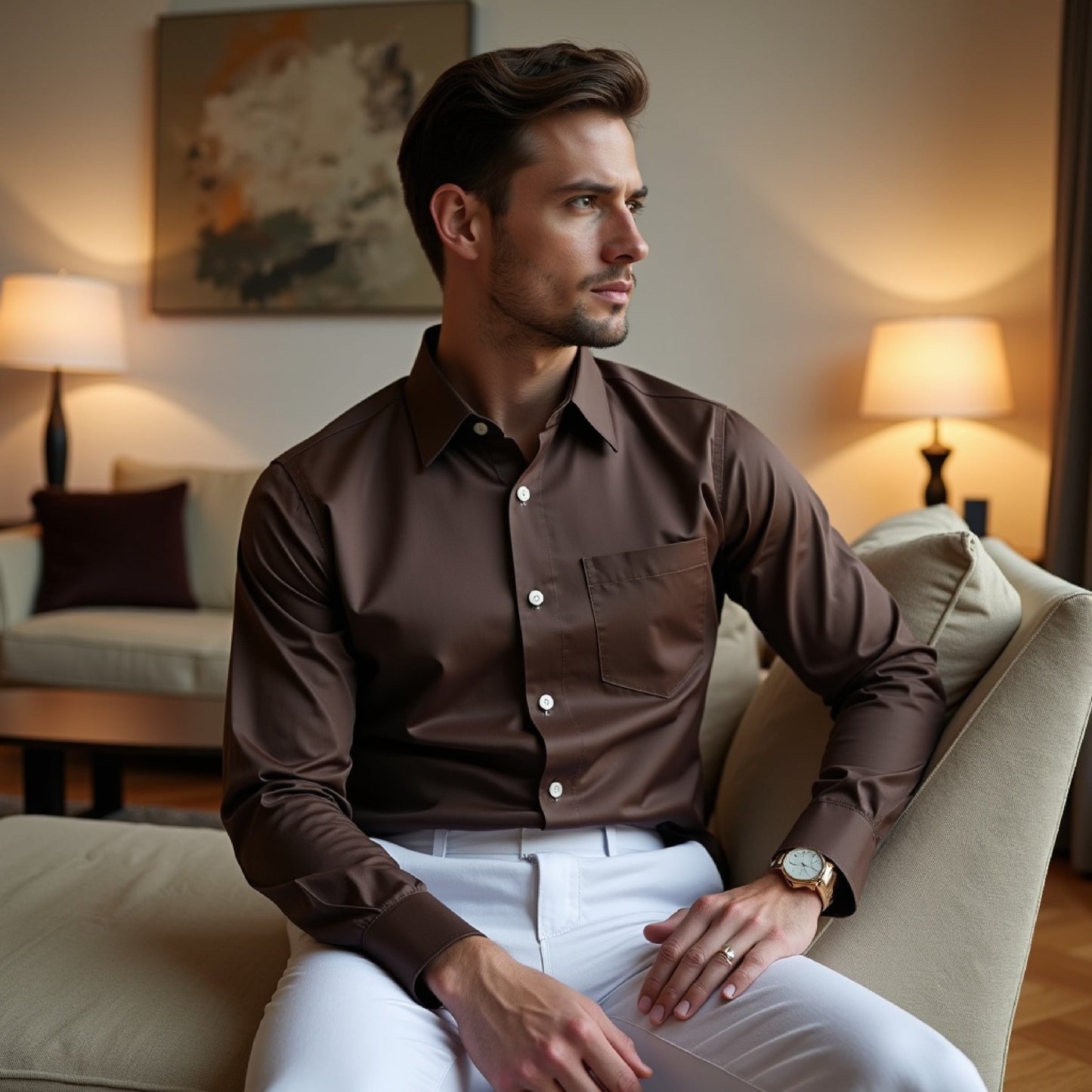 Brown Color Pure Cotton Shirt For Men