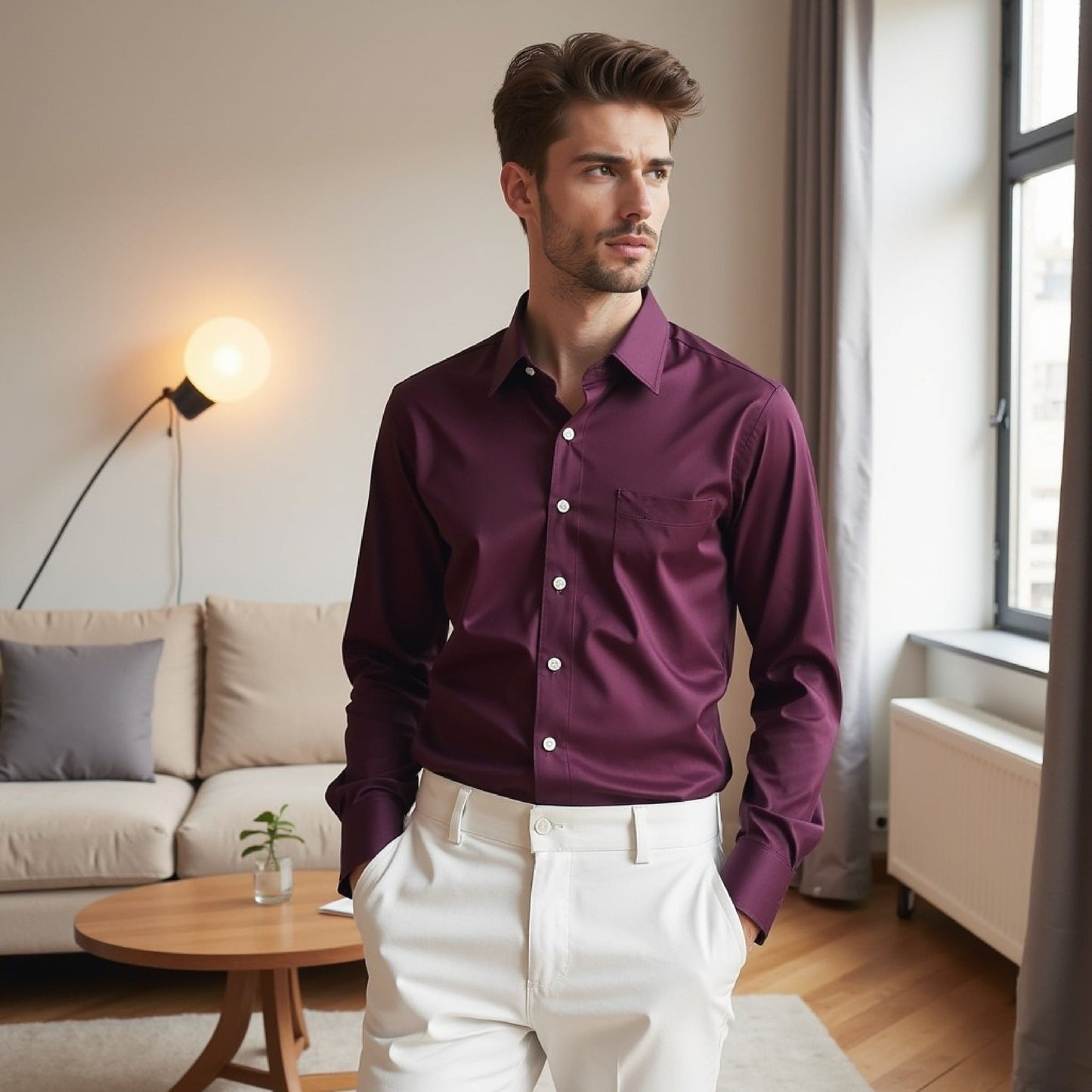 Purple Color Pure Cotton Shirt For Men