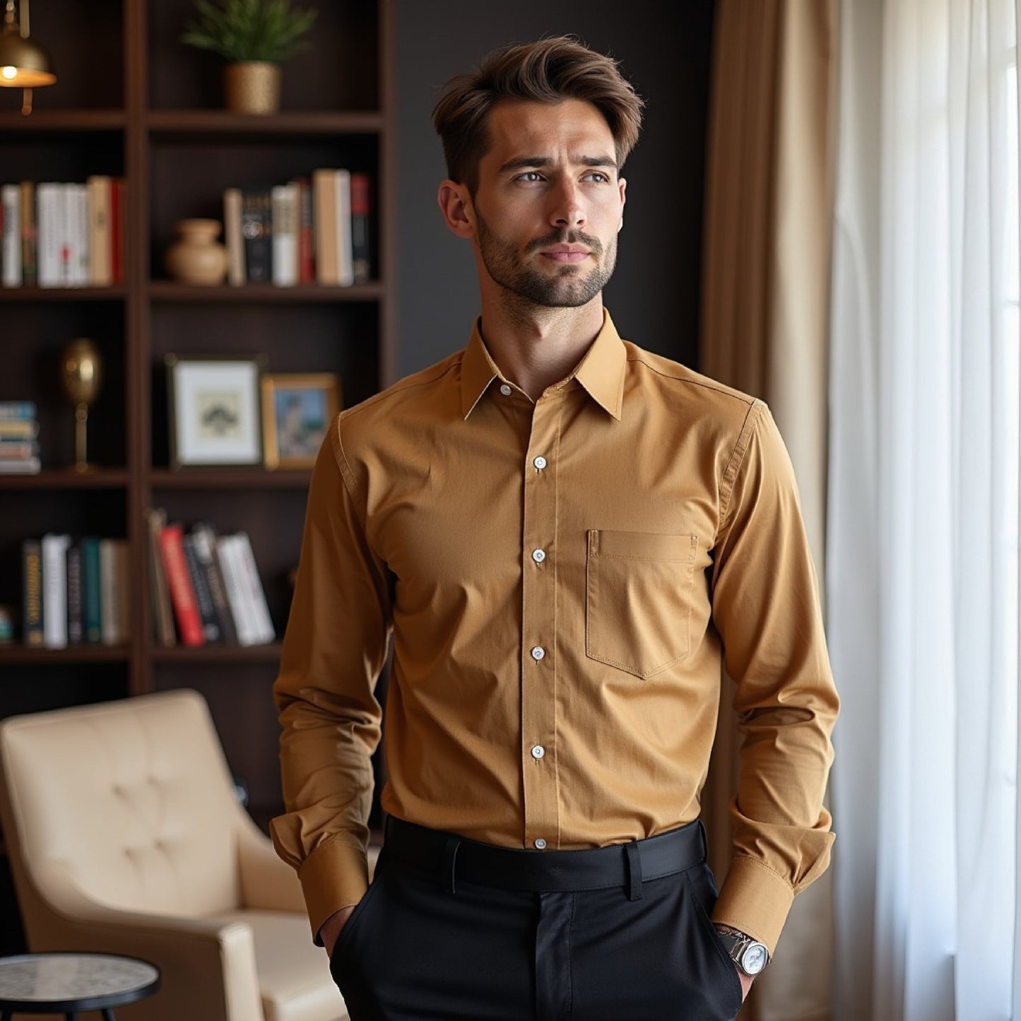 Golden Color Pure Cotton Shirt For Men
