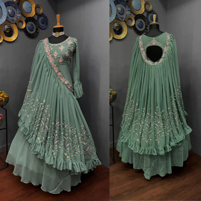 Georgette indo western gown.
