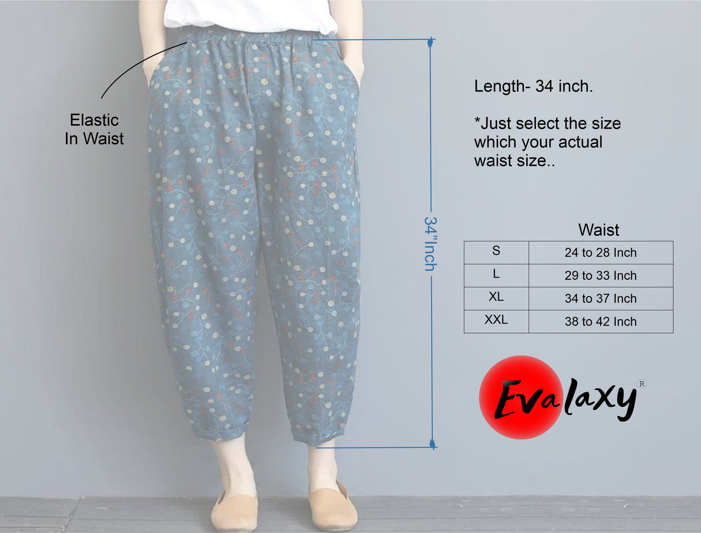 Vintage Sky Blue Chery Pajama Capri For Womens & Girls