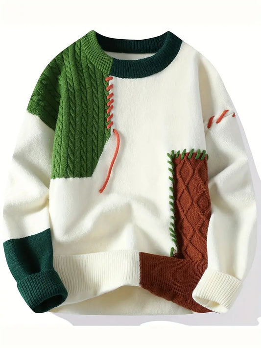 Commisely™ Patchwork Knitted Sweater – Vintage Colorblock Unisex