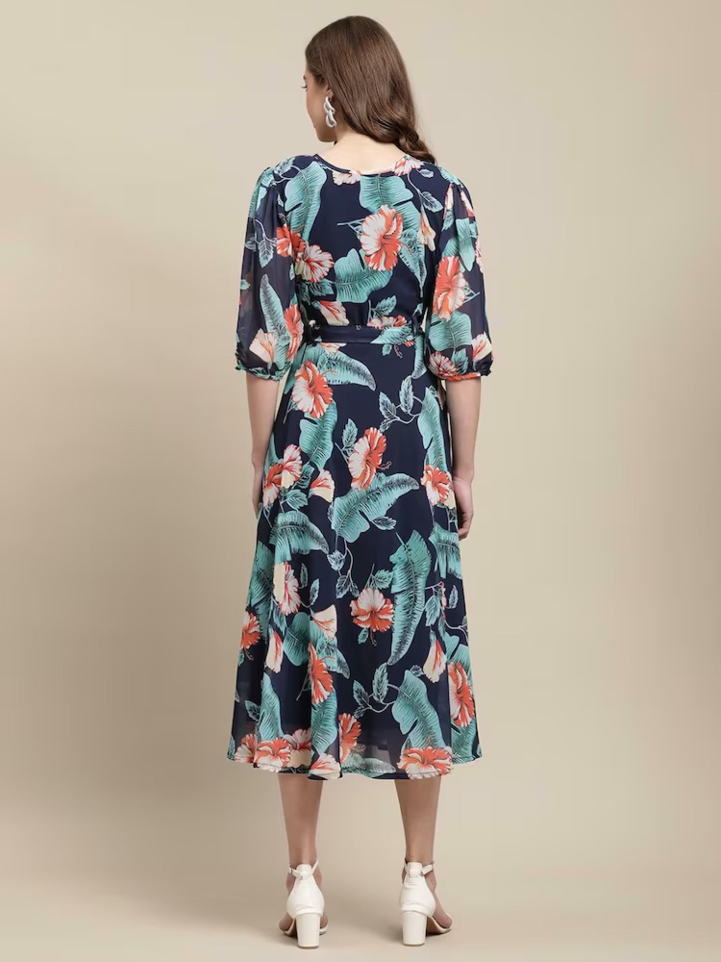 Floral Blue printed Georgette  long top for women.