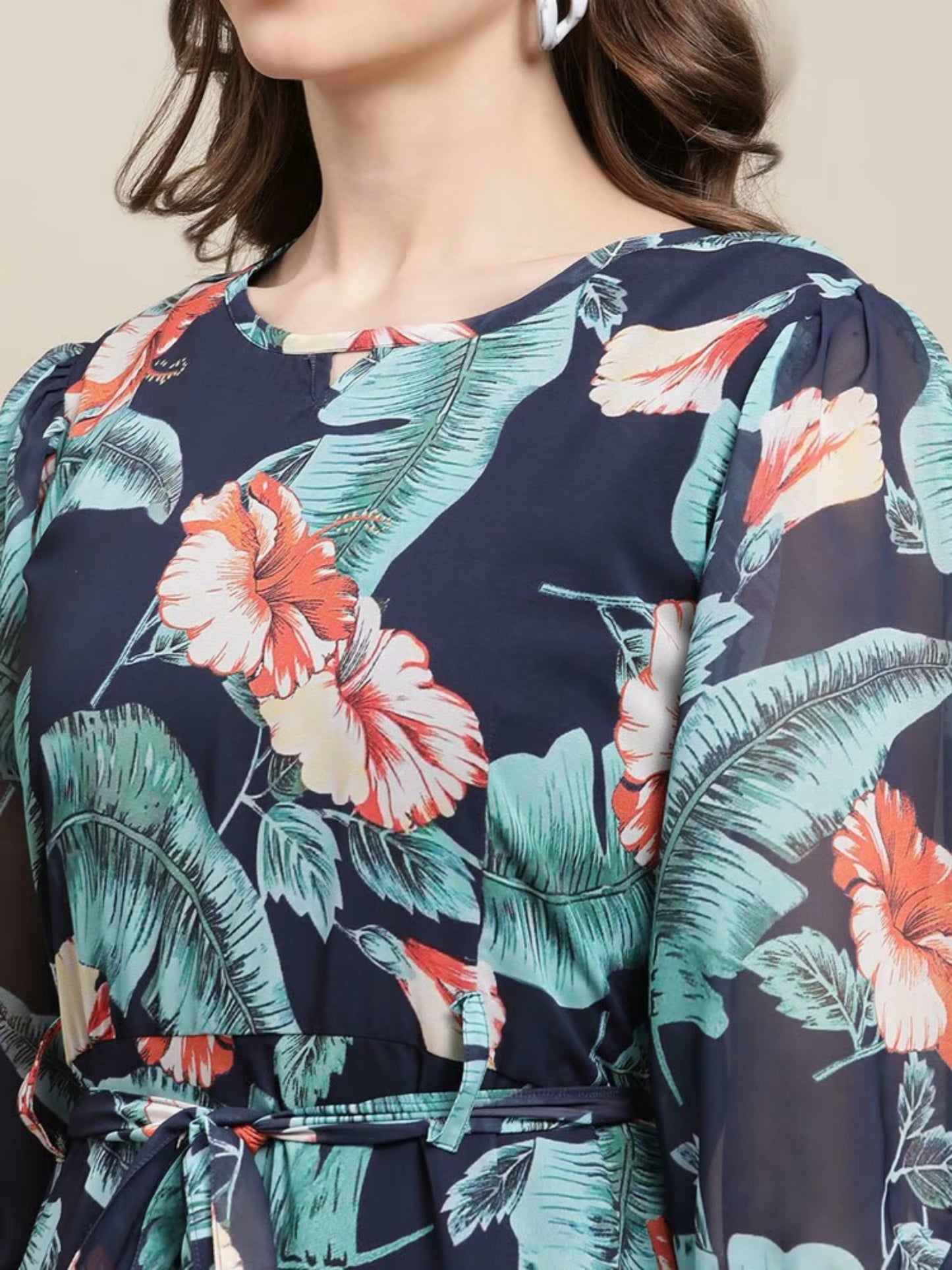 Floral Blue printed Georgette  long top for women.