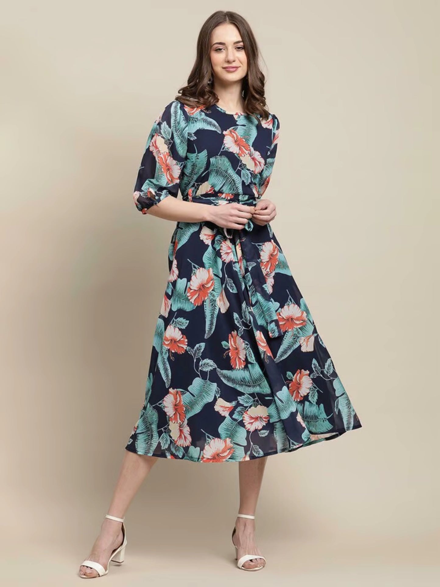 Floral Blue printed Georgette  long top for women.