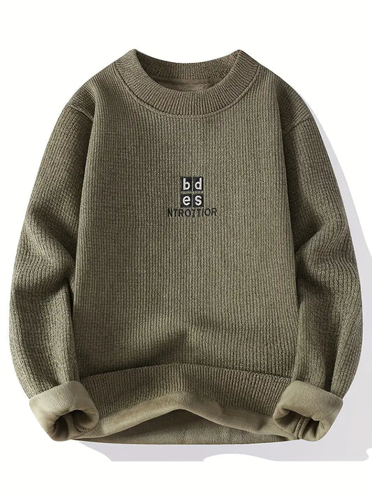 Commisely Minimal Embroidered Knit Sweater – Olive Green