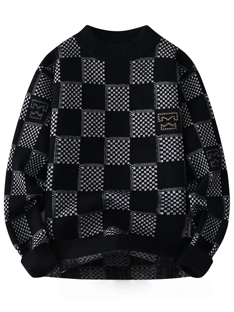 Commisely™ Monochrome Checkered Knit Sweater – Unisex Streetwear Vibe