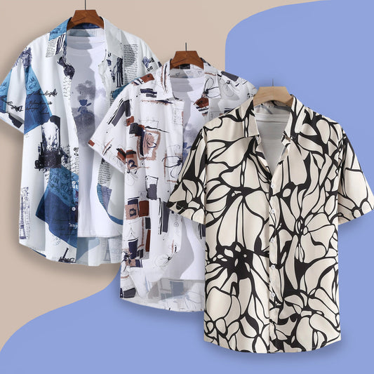 Men Random Print Shirt Combo Without Tee (Pack of 3 Pcs)