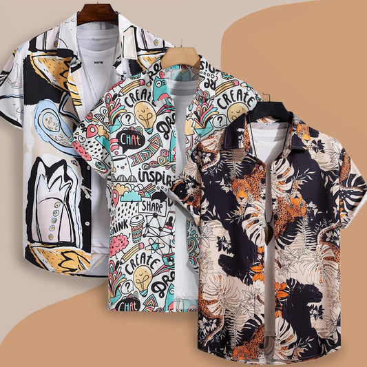 Men Random Print Shirt Combo Without Tee (Pack of 3 Pcs)