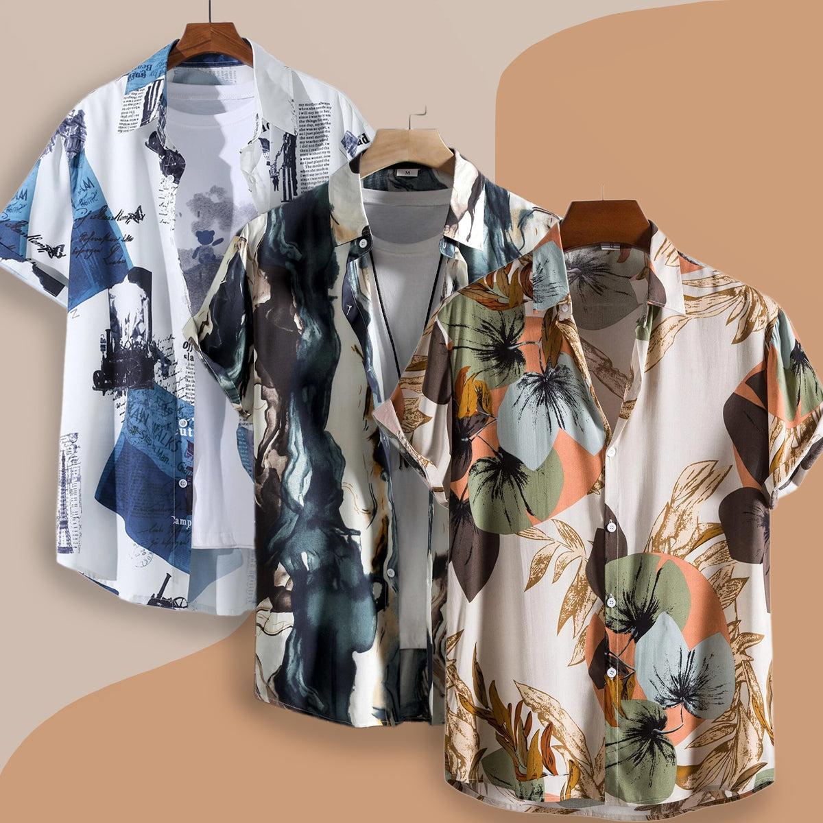 Men Random Print Shirt Combo Without Tee (Pack of 3 Pcs)