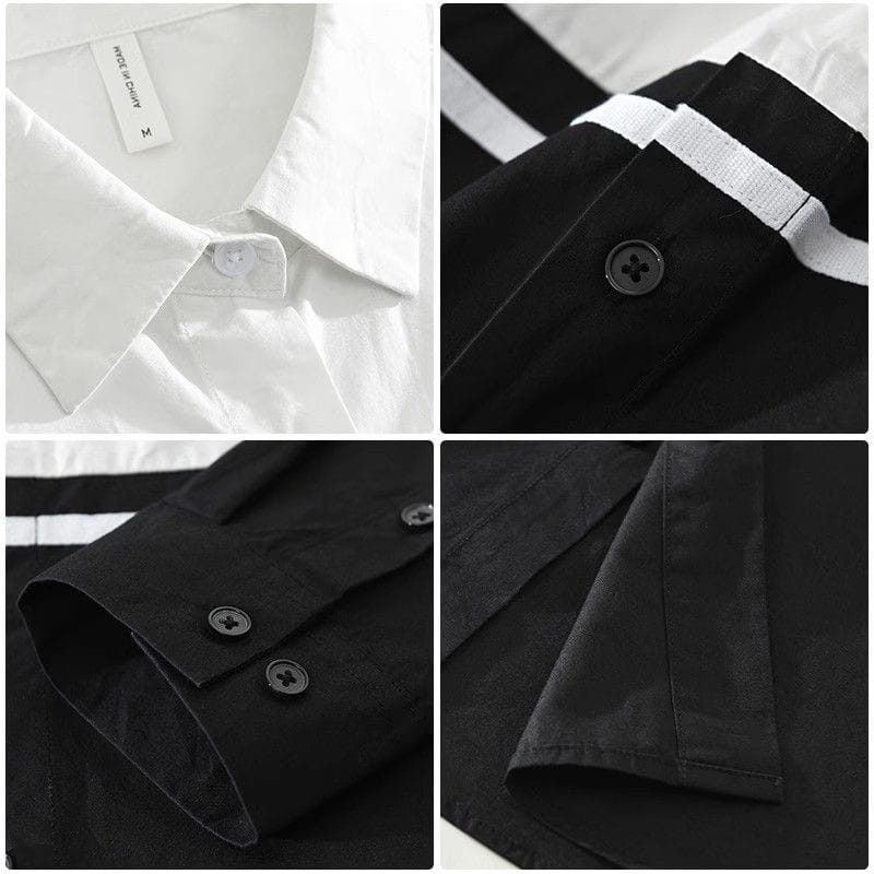 Men's Black & White Patchwork Long Sleeve Shirt