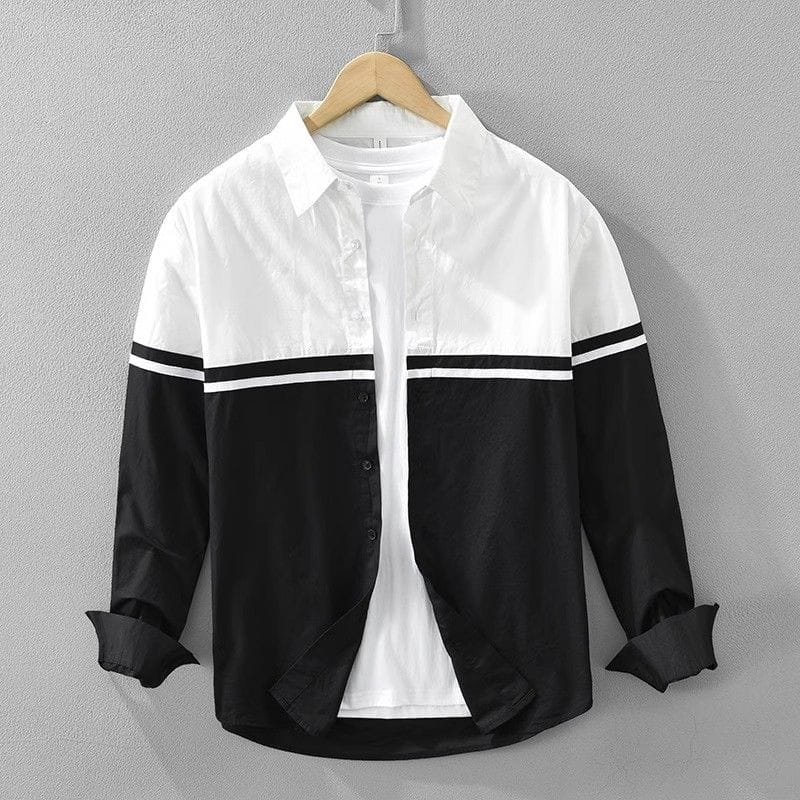 Men's White & Black Patchwork Long Sleeve Shirt