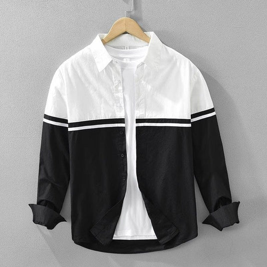 Men's White & Black Patchwork Long Sleeve Shirt