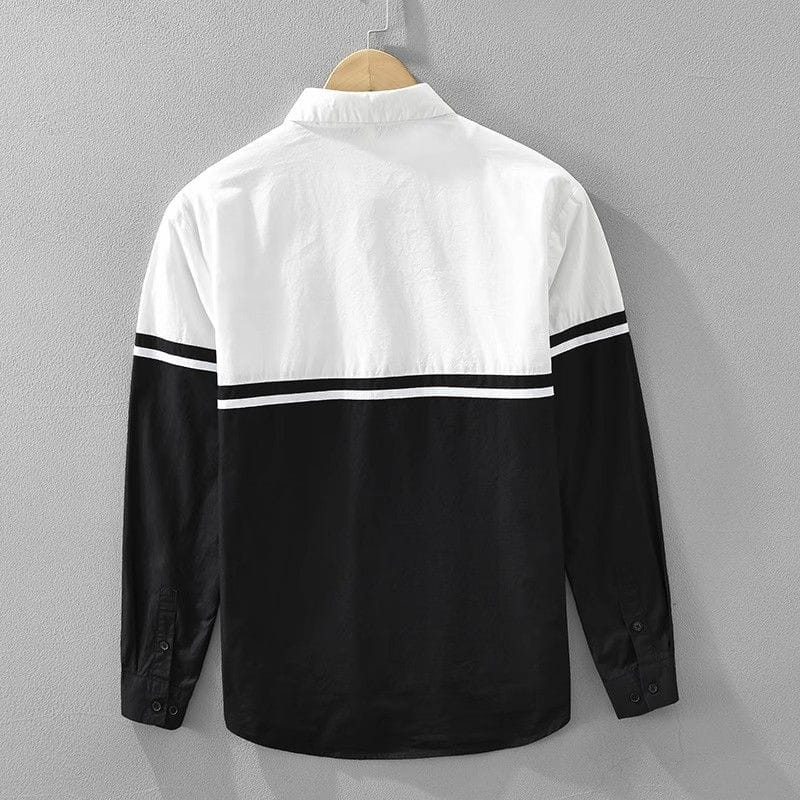 Men's White & Black Patchwork Long Sleeve Shirt