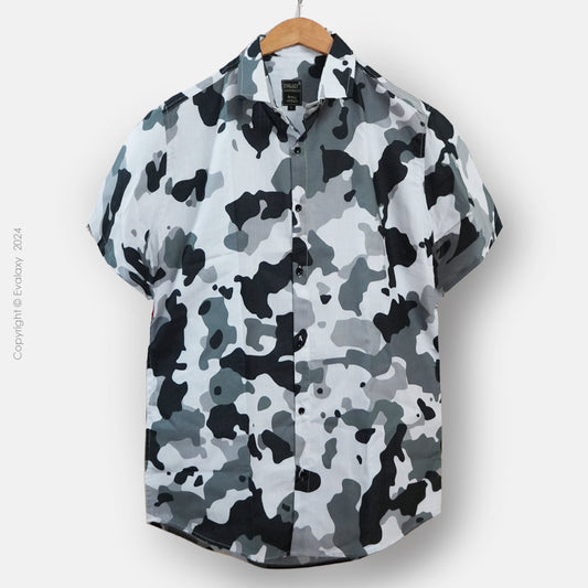 Black n Grey Camo Print Half Sleeve Shirt