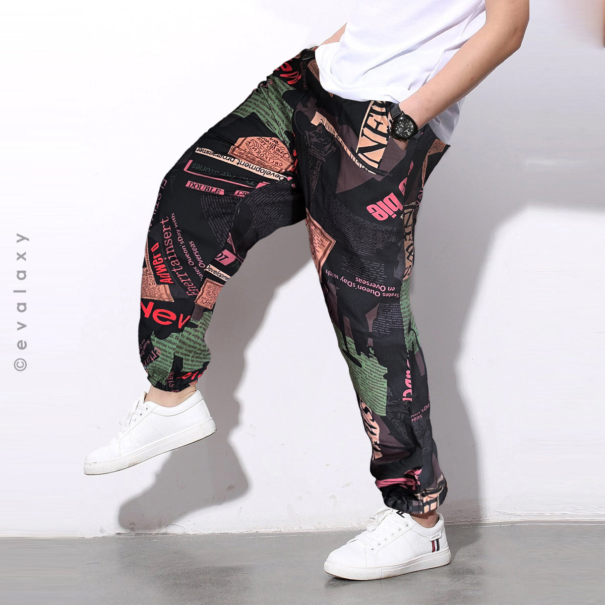 Loose Black News Text Jogger Breathable Casual Harem Pants For Men & Women