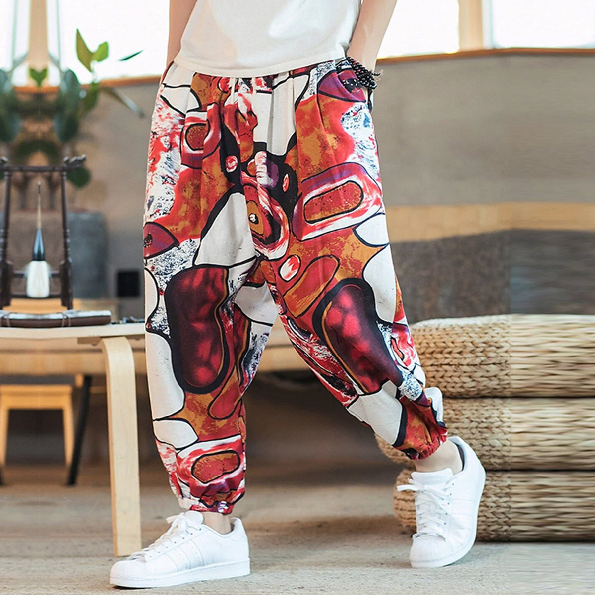 Loose Random Abstract Orange Jogger Breathable Casual Harem Pants