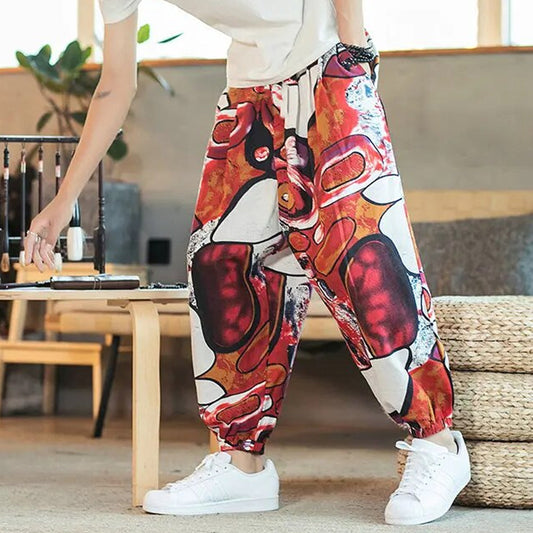 Loose Random Abstract Orange Jogger Breathable Casual Harem Pants