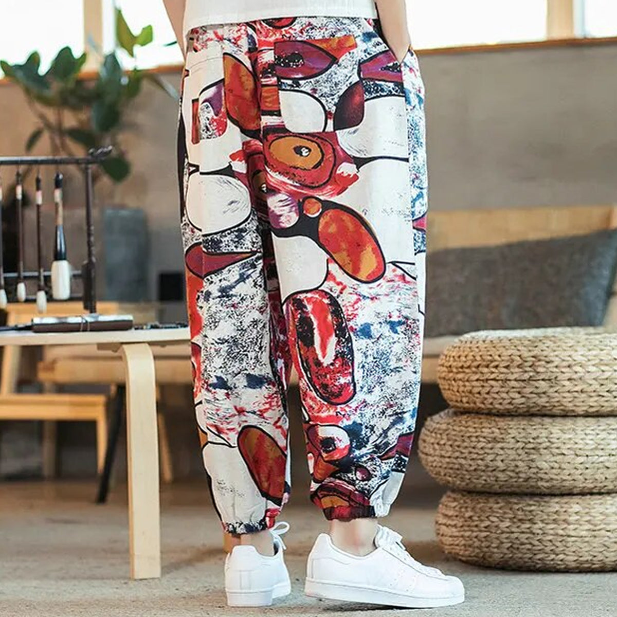 Loose Random Abstract Orange Jogger Breathable Casual Harem Pants