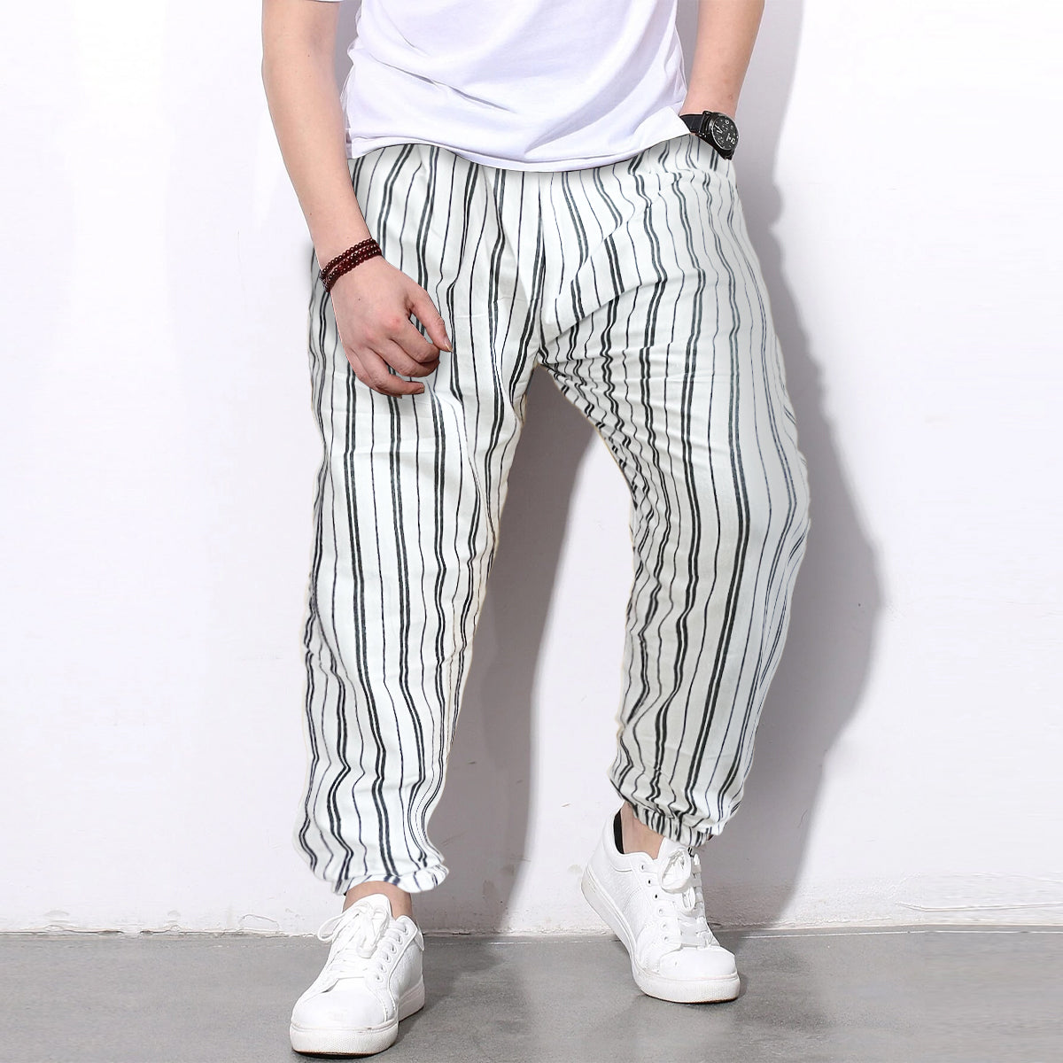 Loose Pants Grey Stripped And White Stripped Jogger Breathable Casual Harem Combo-Unisex Pants for Men and Women (Pack of 2)