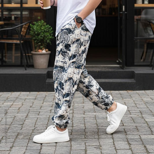 Loose Abstract Leaf Art Jogger Breathable Casual Harem Pants For Men & Women