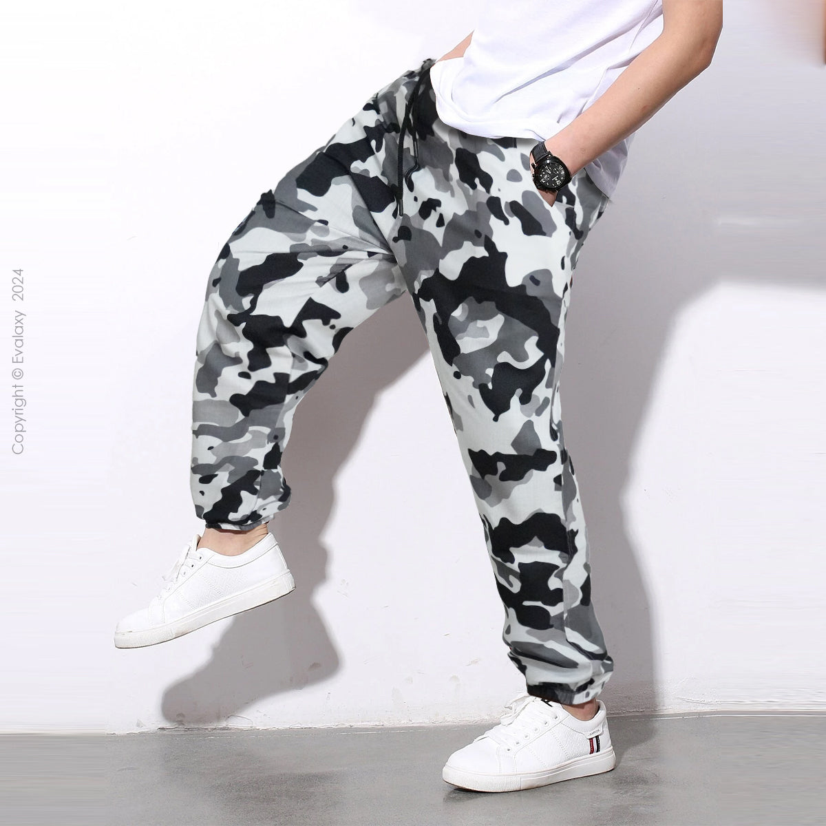 Loose Black N Grey Camo Jogger Breathable Casual Harem Pants For Men & Women