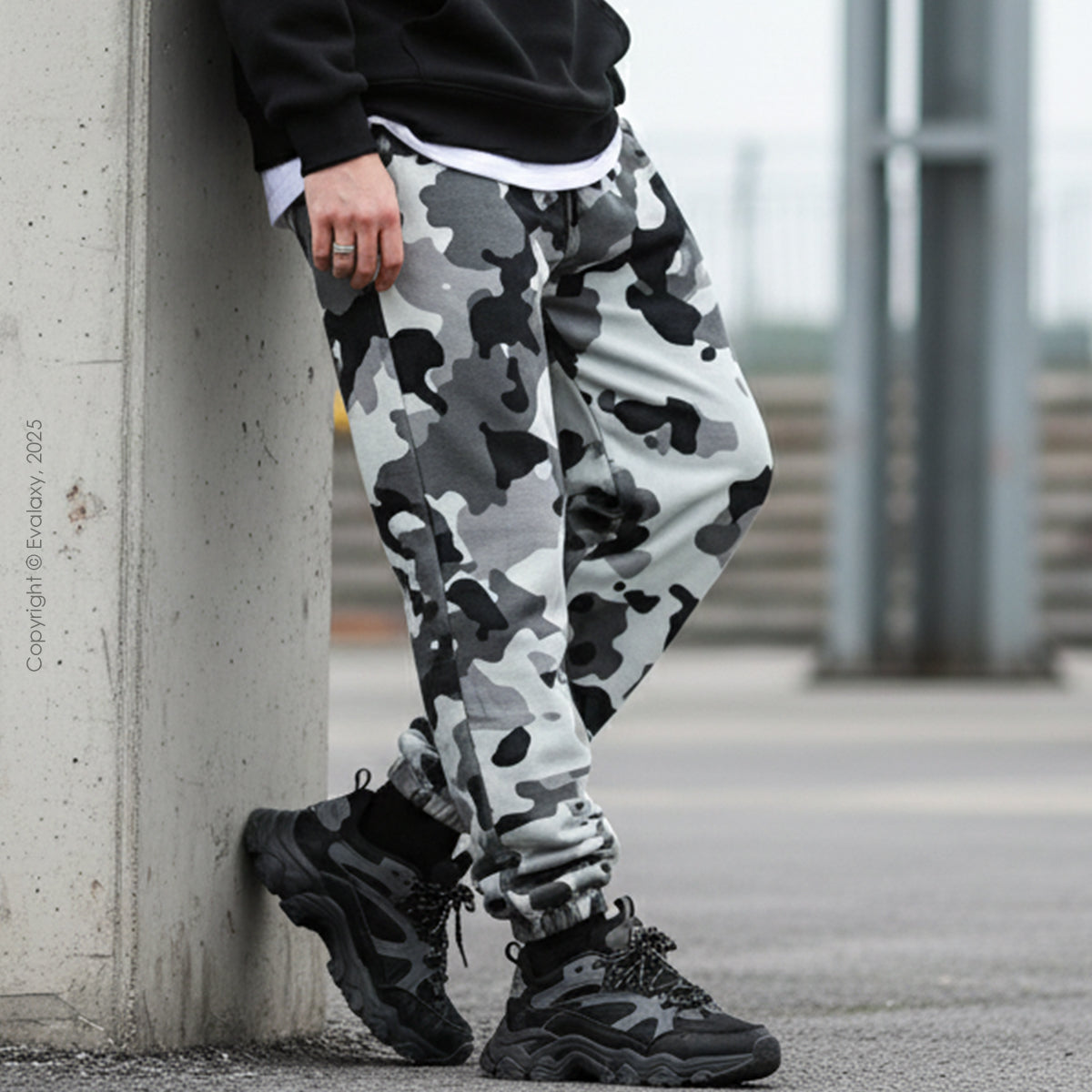 Loose Black N Grey Camo Jogger Breathable Casual Harem Pants For Men & Women