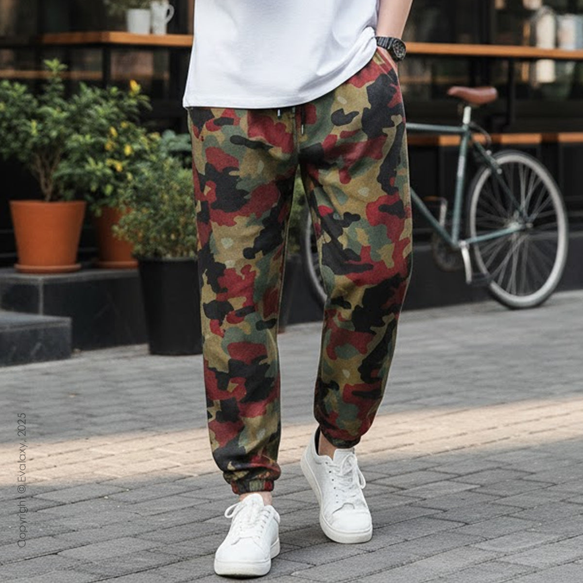 Loose Red Green Camo Jogger Breathable Casual Harem Pants For Men & Women