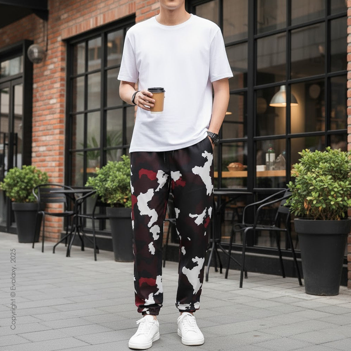 Loose Dark Maroon Black Camo Jogger Breathable Casual Harem Pants For Men & Women