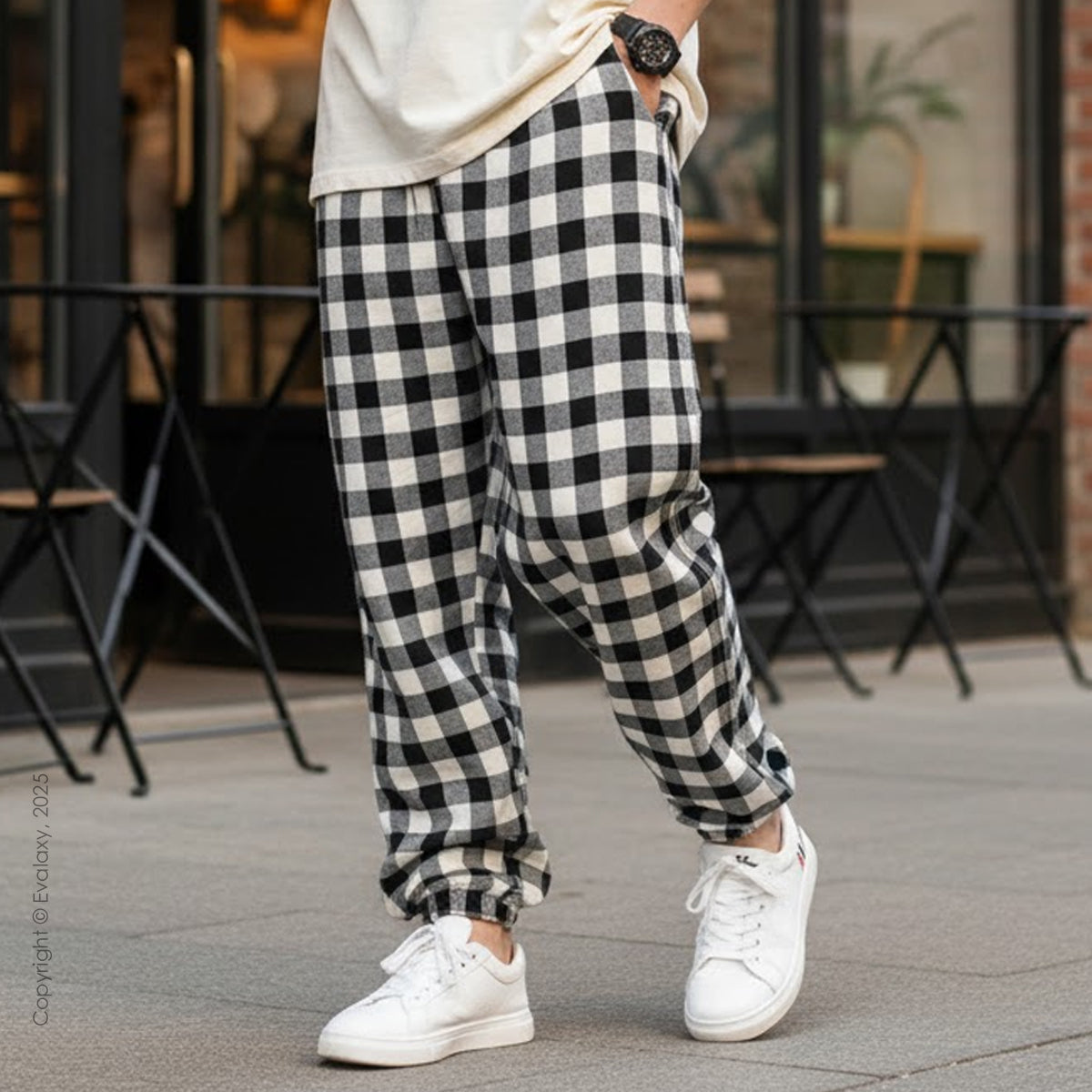 Black n Grey Plaid Loose Jogger Breathable Casual Harem Pants