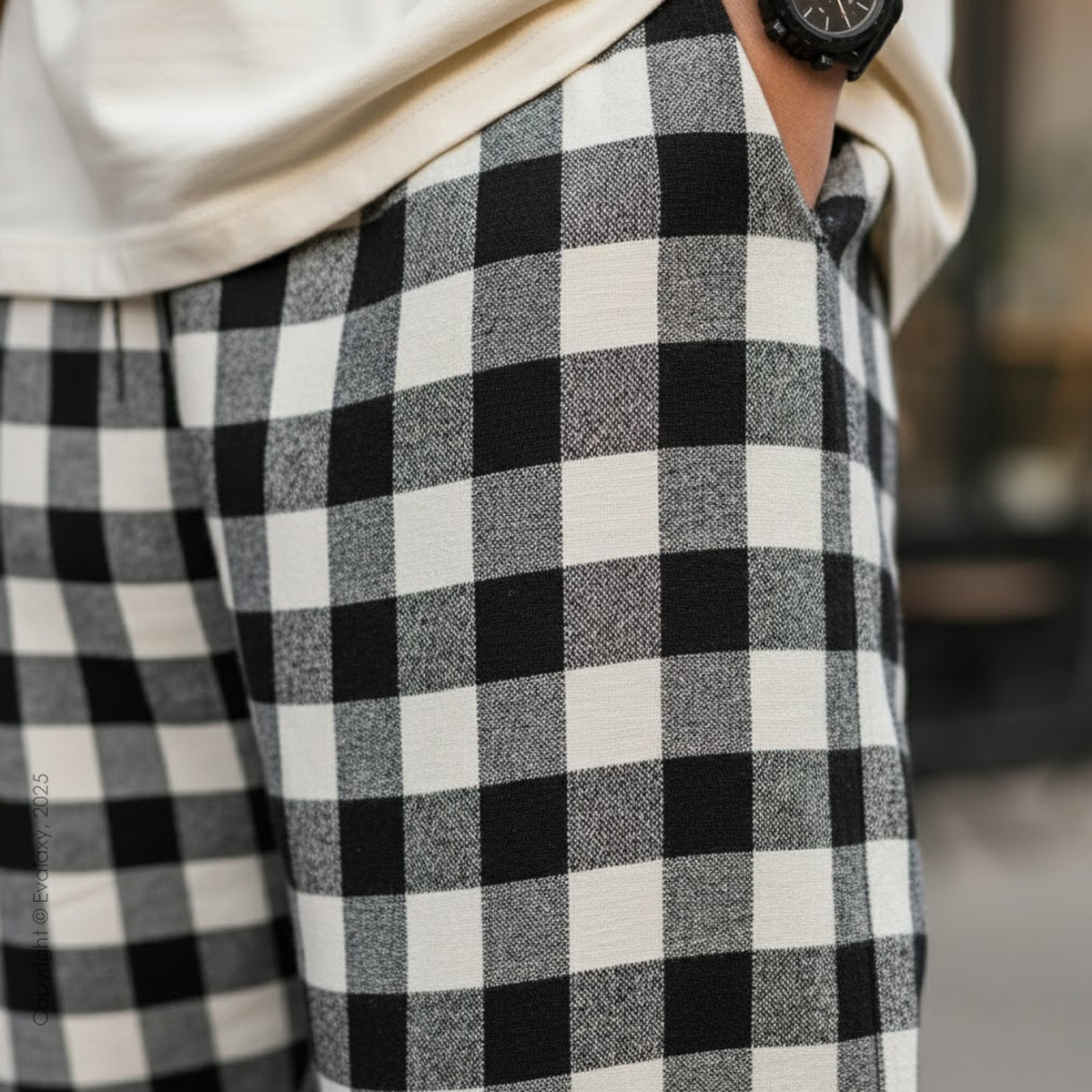 Black n Grey Plaid Loose Jogger Breathable Casual Harem Pants