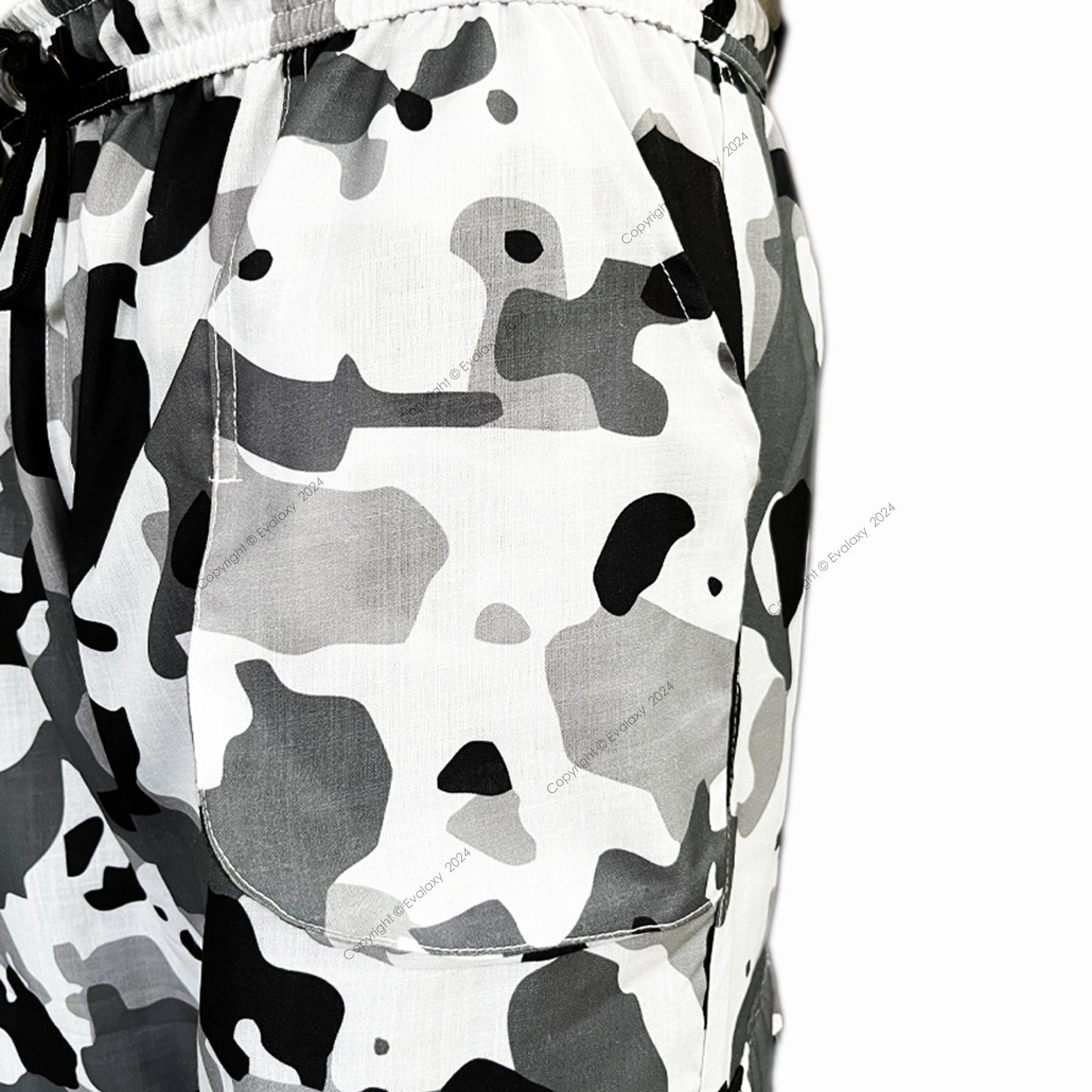 Unisex White Grey Camo Cargo Pants – Baggy Parachute Style for Men & Women