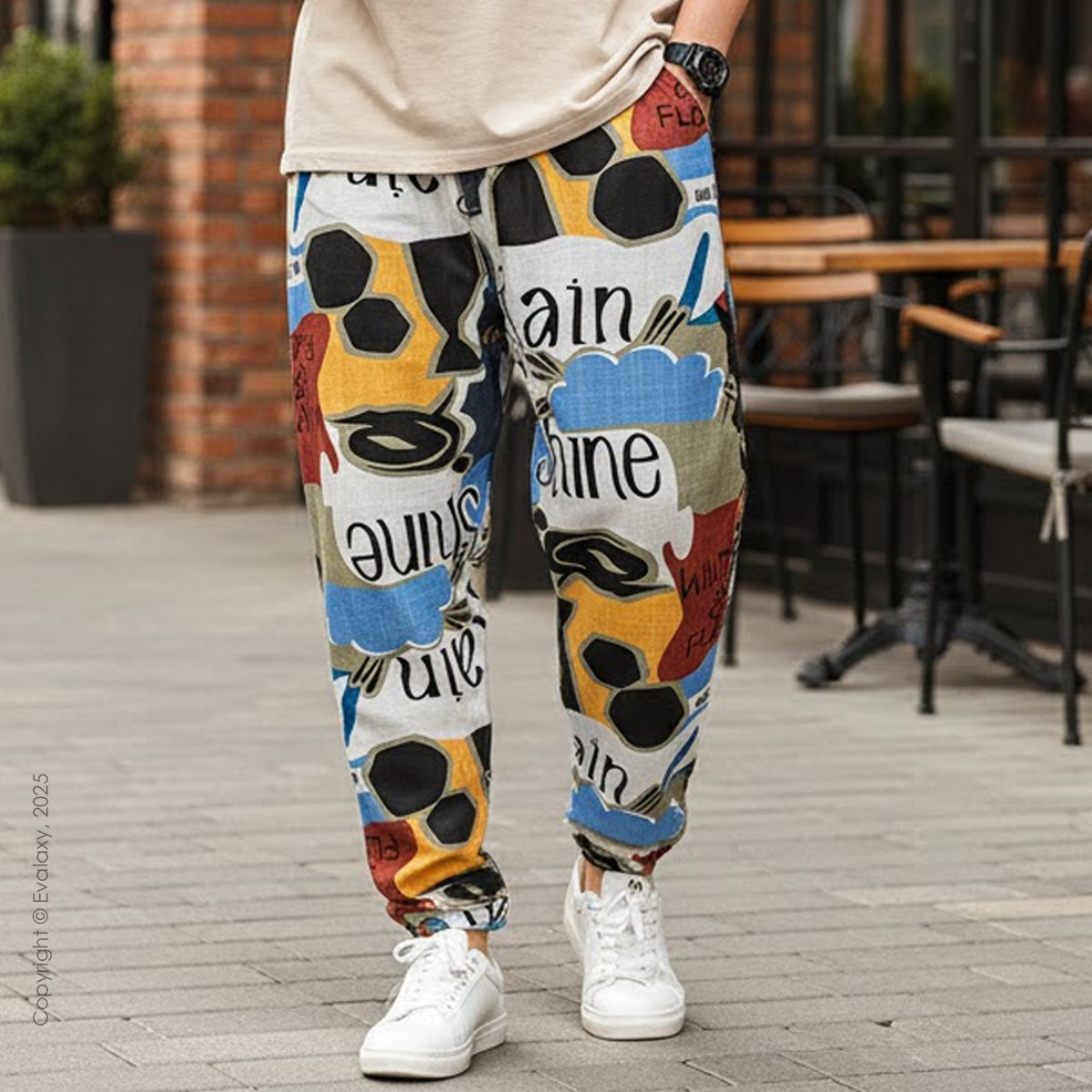 Random Adventure Rain Text StreetWear Jogger Breathable Casual Harem Pants for Men & Women