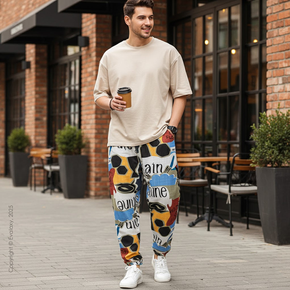 Random Adventure Rain Text StreetWear Jogger Breathable Casual Harem Pants for Men & Women