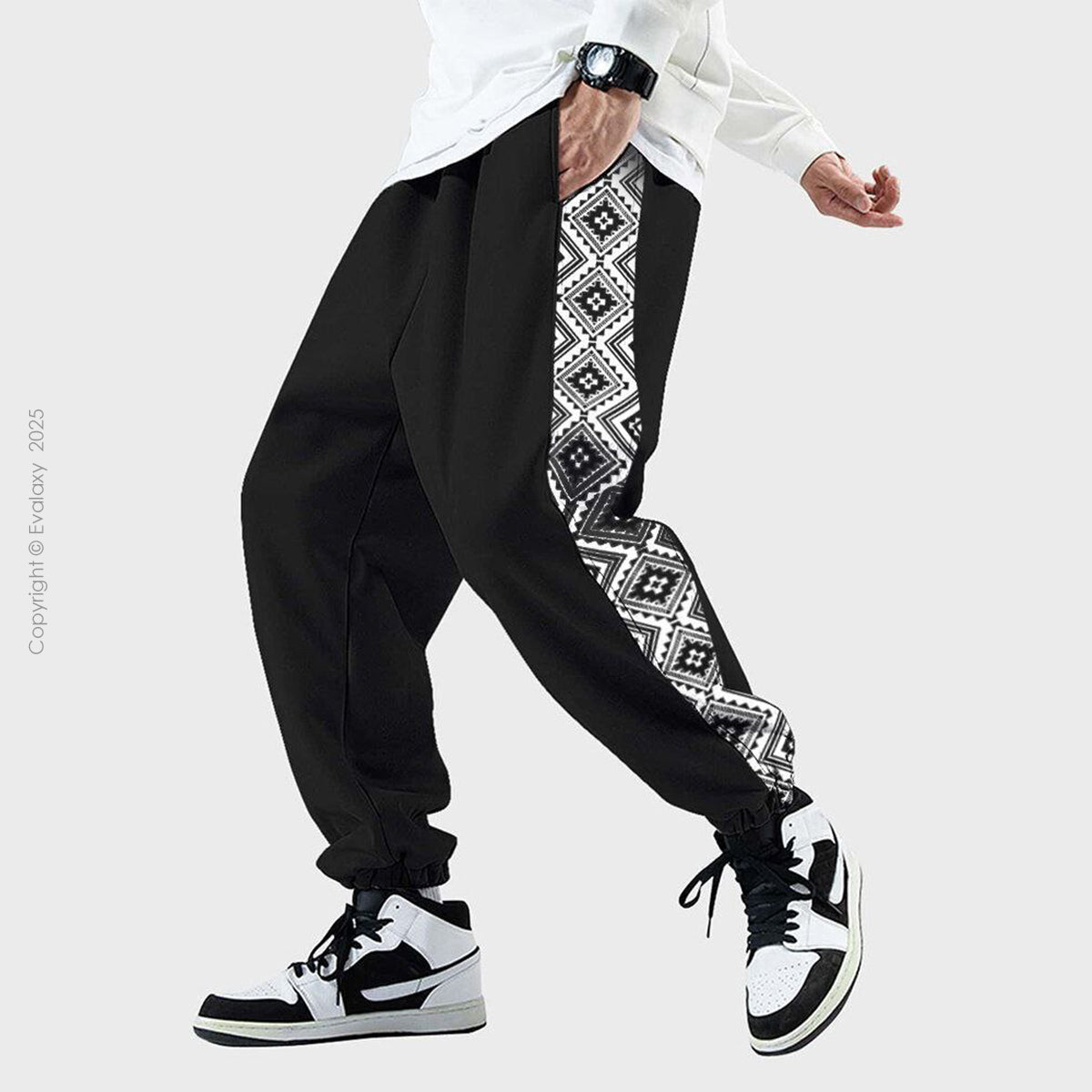 Black Side Triangle Print Jogger Breathable Casual Harem Pants For Men & Women