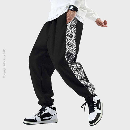 Black Side Triangle Print Jogger Breathable Casual Harem Pants For Men & Women