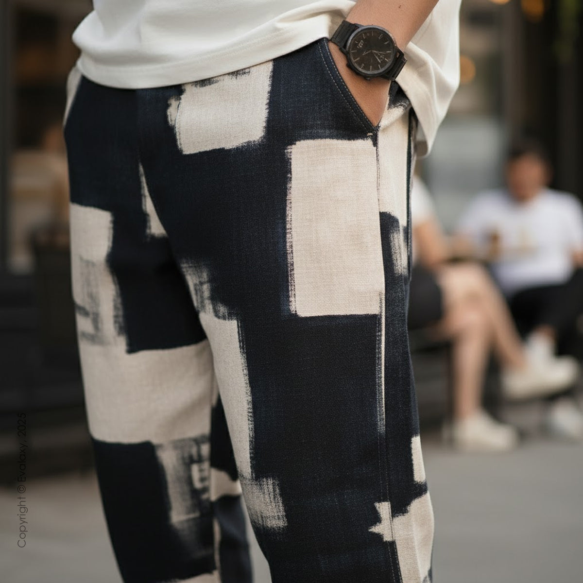 Evalaxy Unisex Brush-Stroke Joggers –Dark Blue & Cream Edition