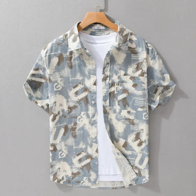 Gray cryptic pattern printed half sleeve shirt