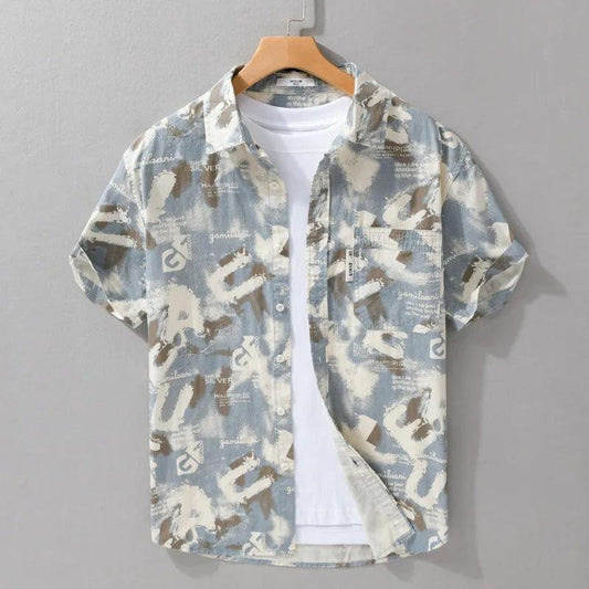 Gray cryptic pattern printed half sleeve shirt