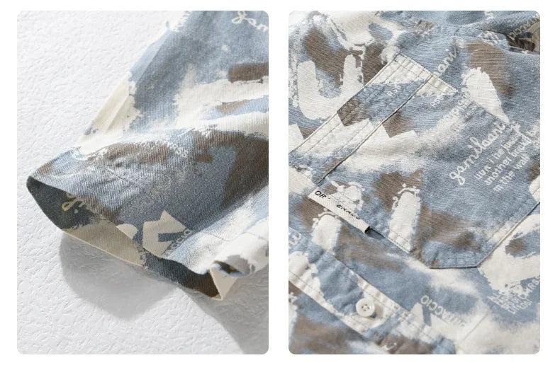 Gray cryptic pattern printed half sleeve shirt