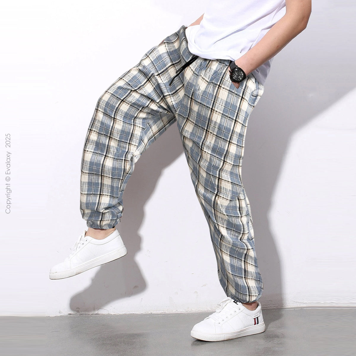 SkyBlue Checkered Premium Jogger Breathable Casual Harem Pants for Men & Women
