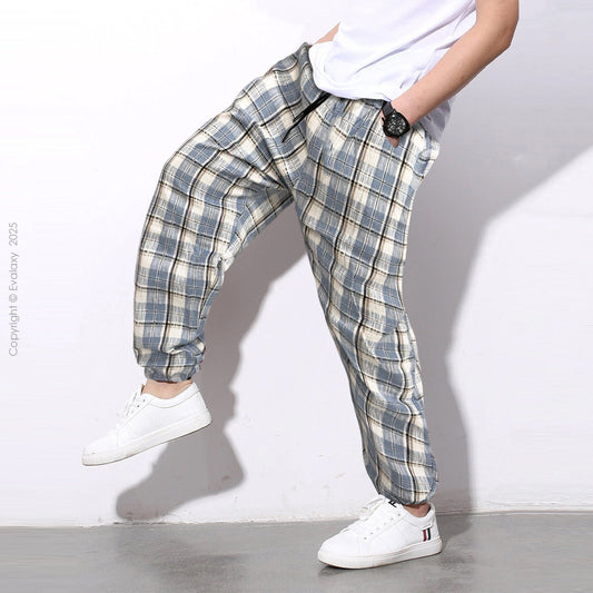 SkyBlue Checkered Premium Jogger Breathable Casual Harem Pants for Men & Women
